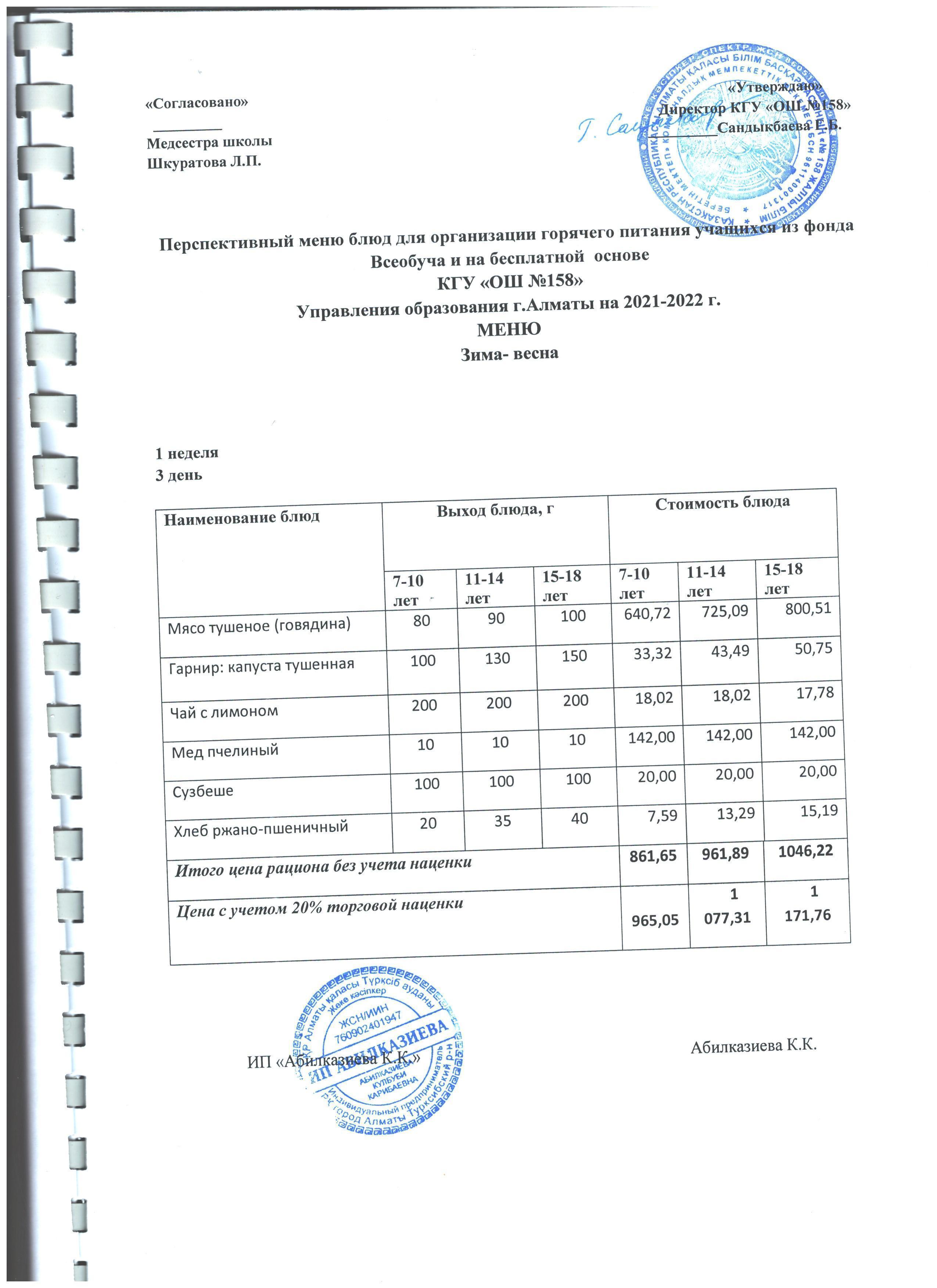 Меню на 02.03.2022 год