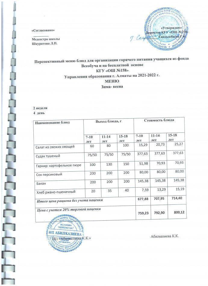 меню на 12.05.2022 год