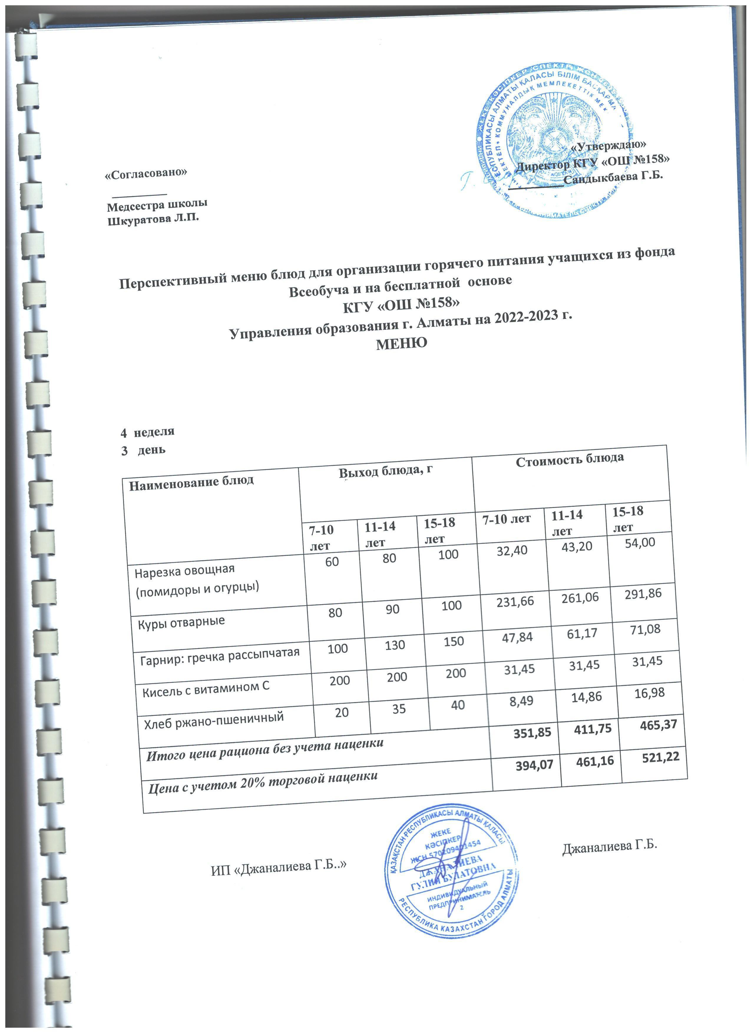 Ас мәзірі 4 апта 3 күн