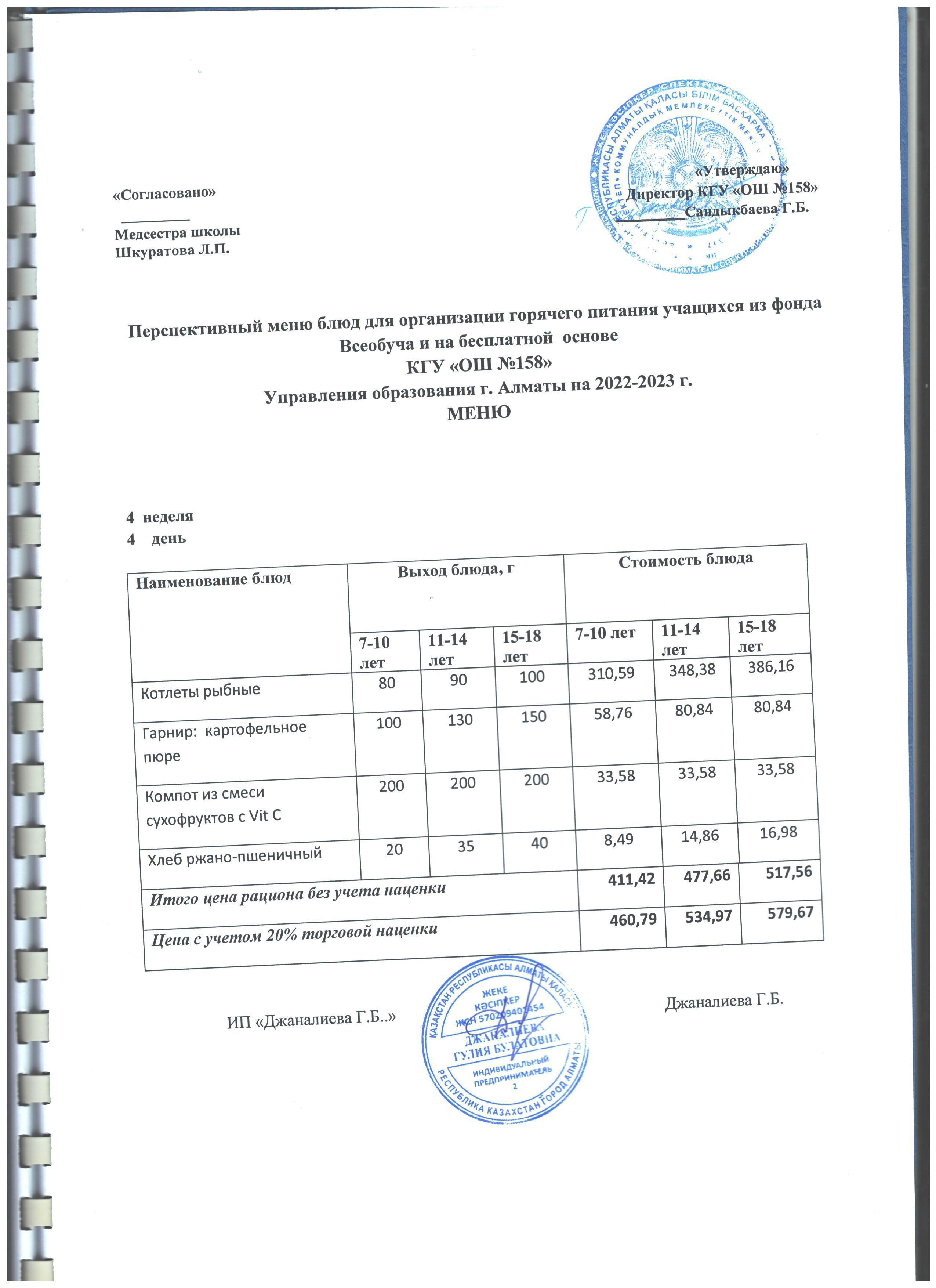 Ас мәзірі 4 апта 4 күн