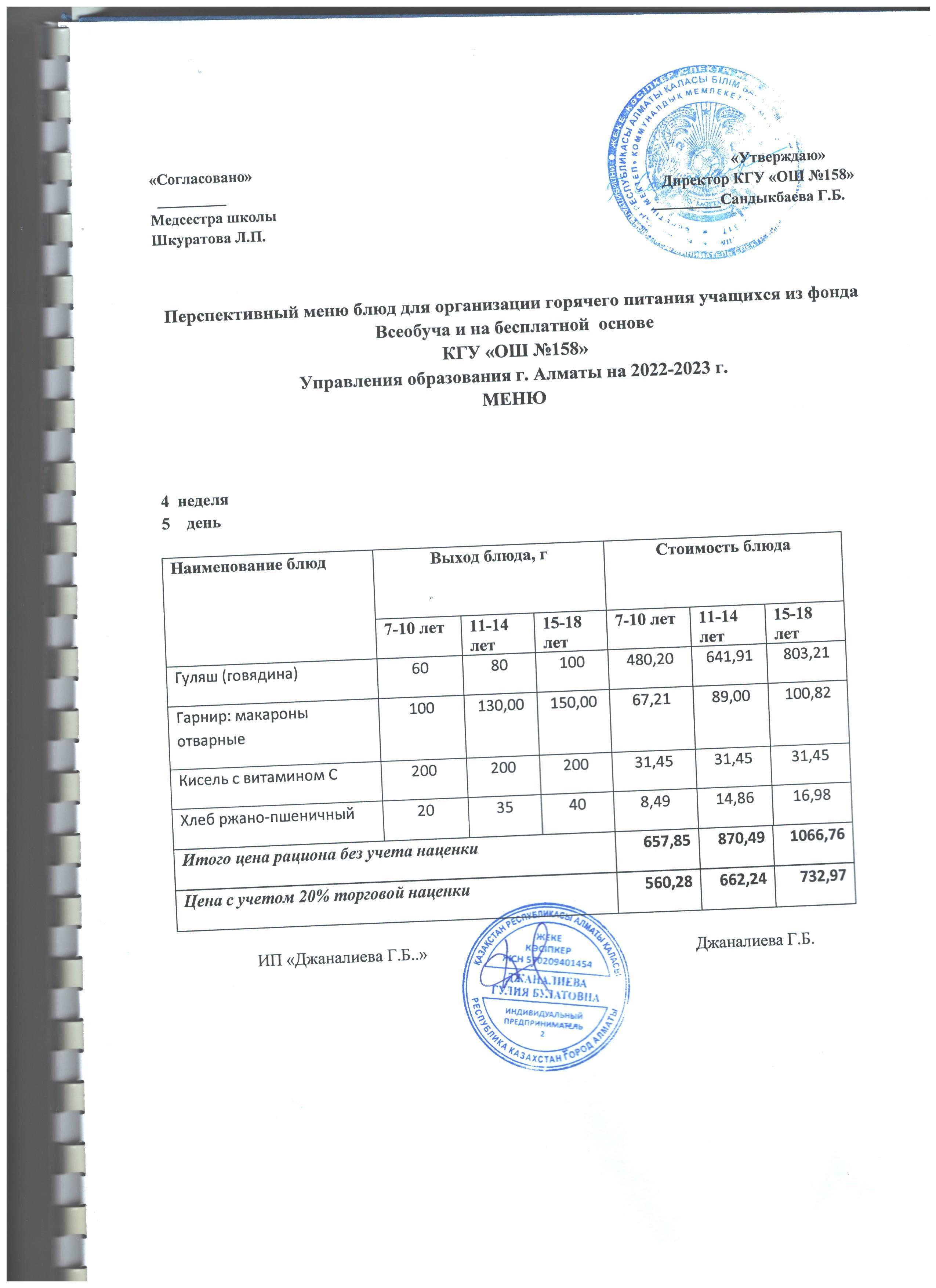 Ас мәзірі 4 апта 5 күн