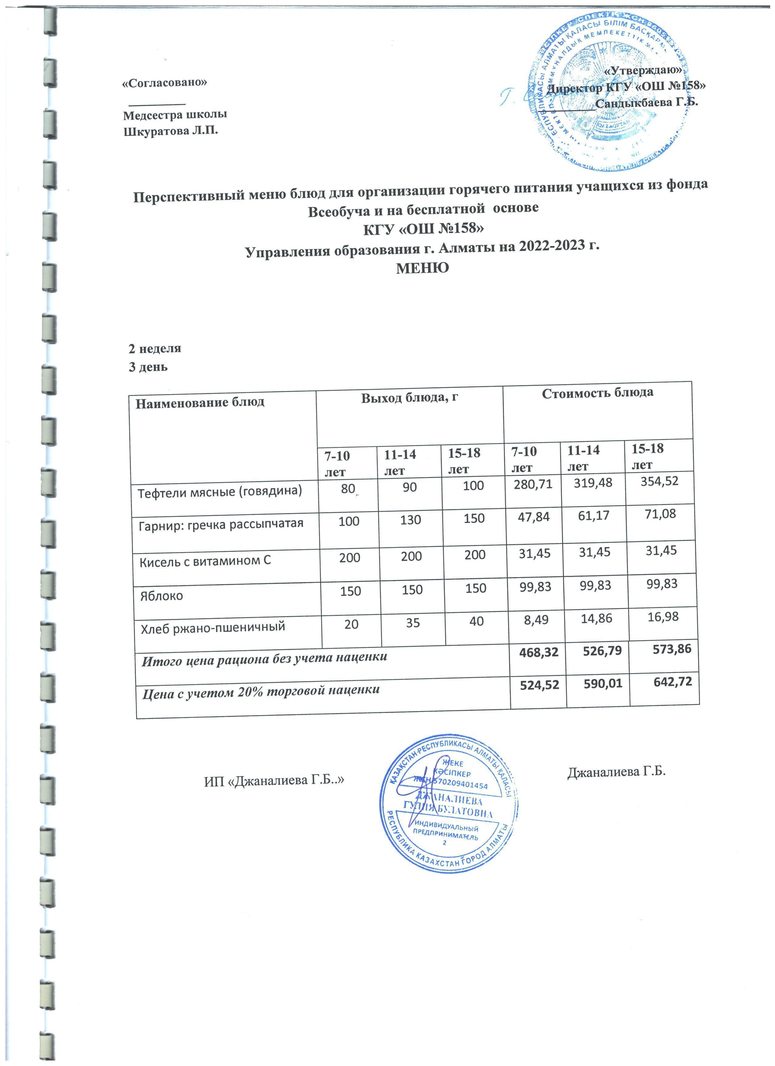 Ас мәзірі 2 апта 3 күн