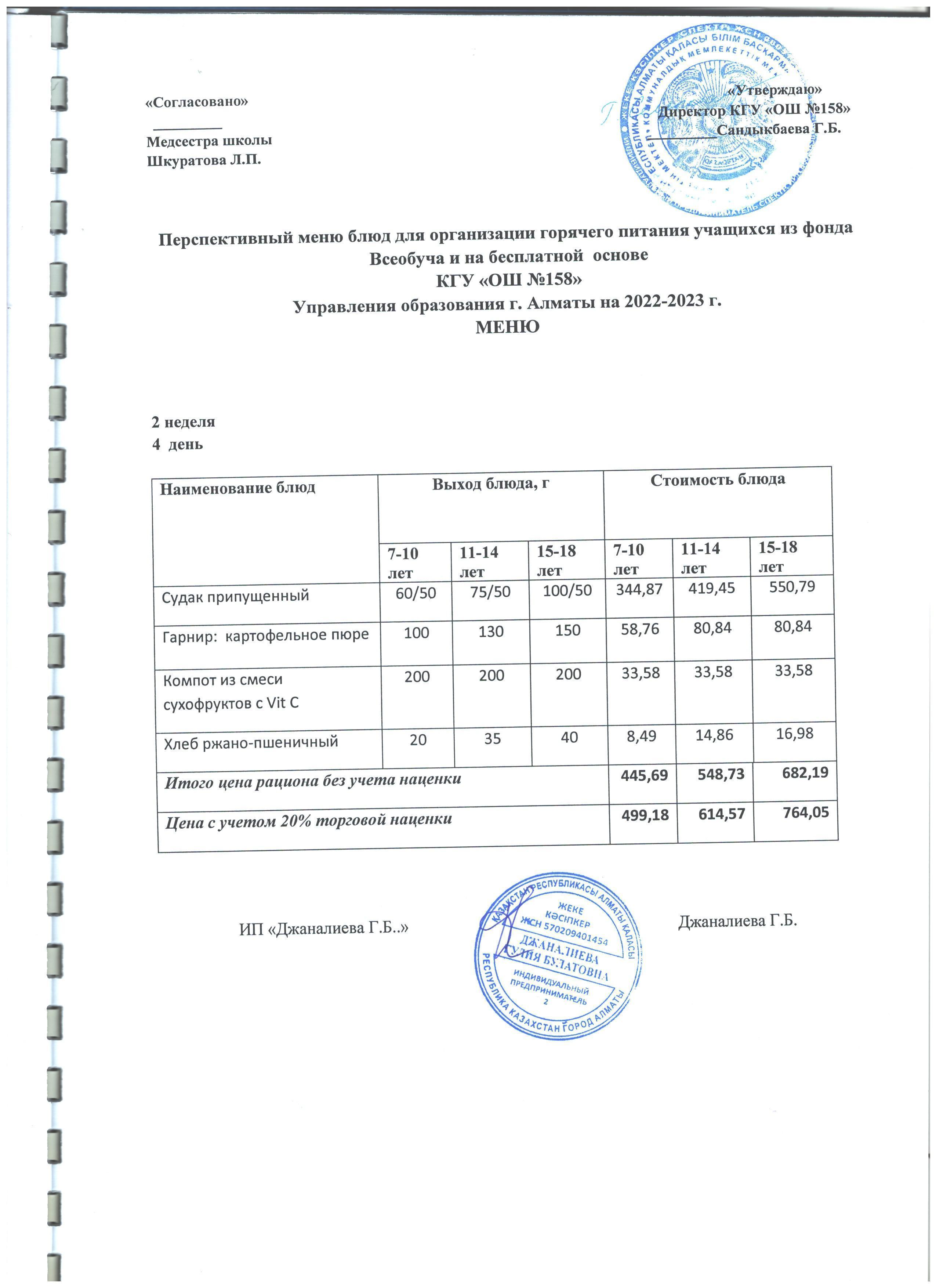 Ас мәзірі 2 апта 5 күн