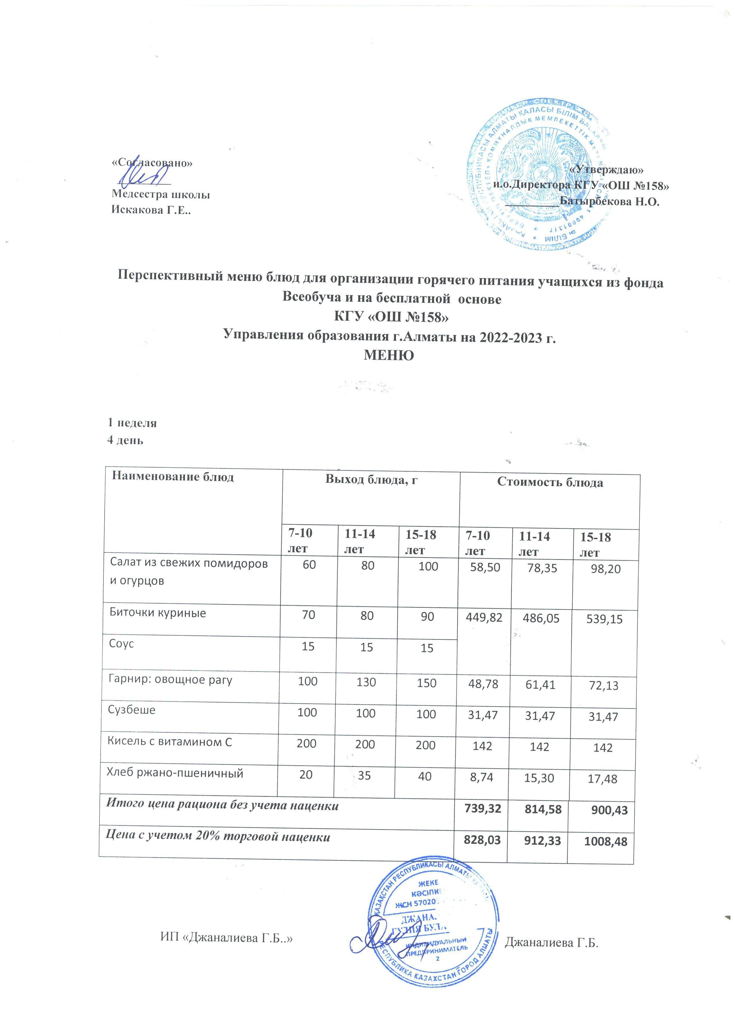 Ас мәзірі 1 апта 4 күн (09.02.2023ж.)