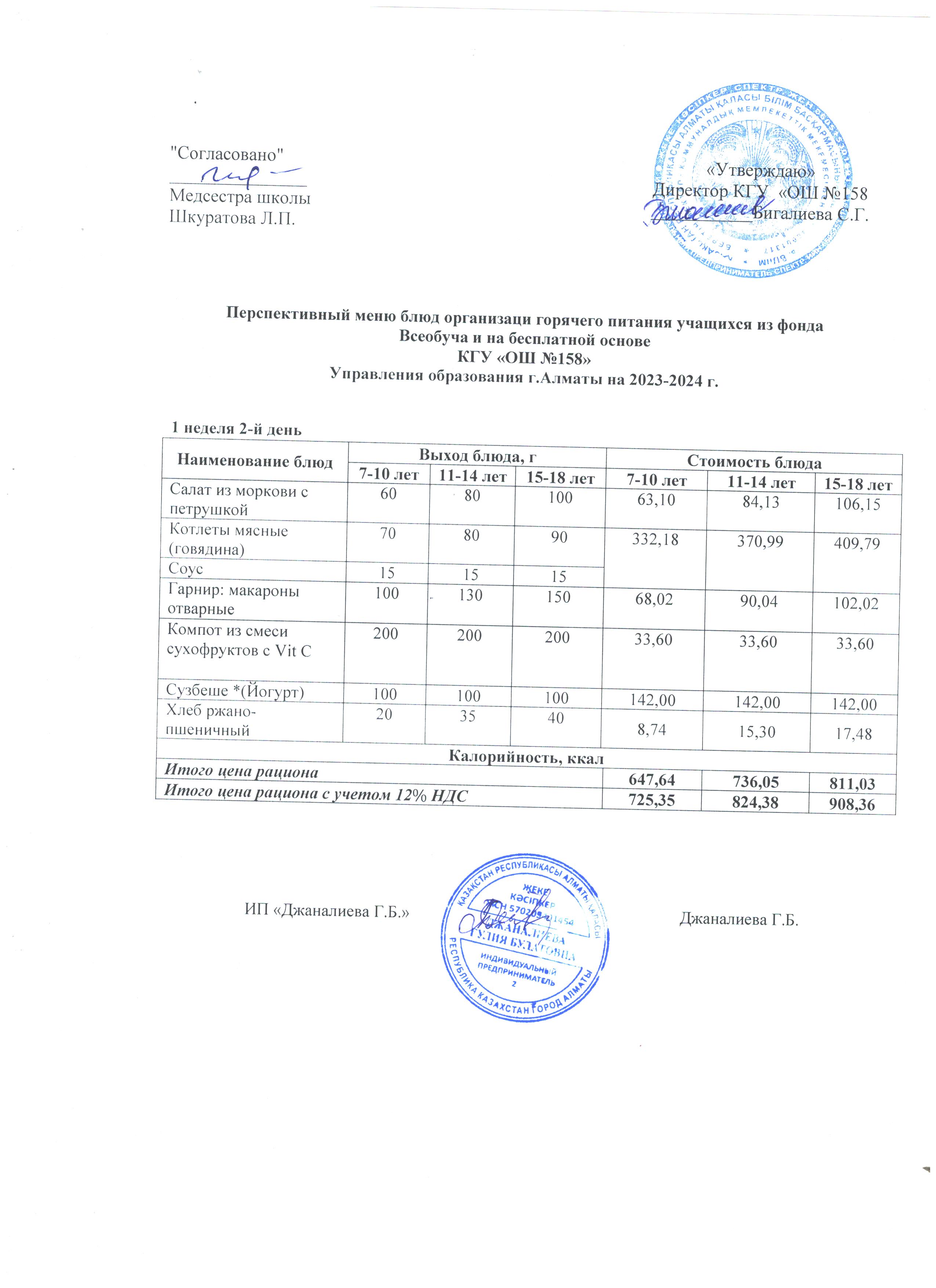 Аз мәзірі 1 апта 2 күн